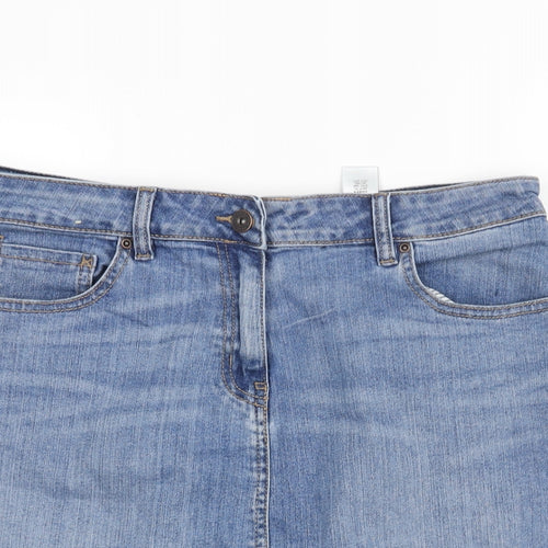 NEXT Womens Blue Cotton A-Line Skirt Size 14 Zip
