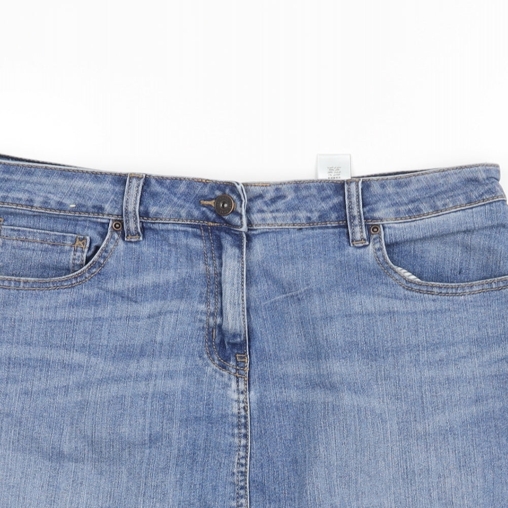 NEXT Womens Blue Cotton A-Line Skirt Size 14 Zip