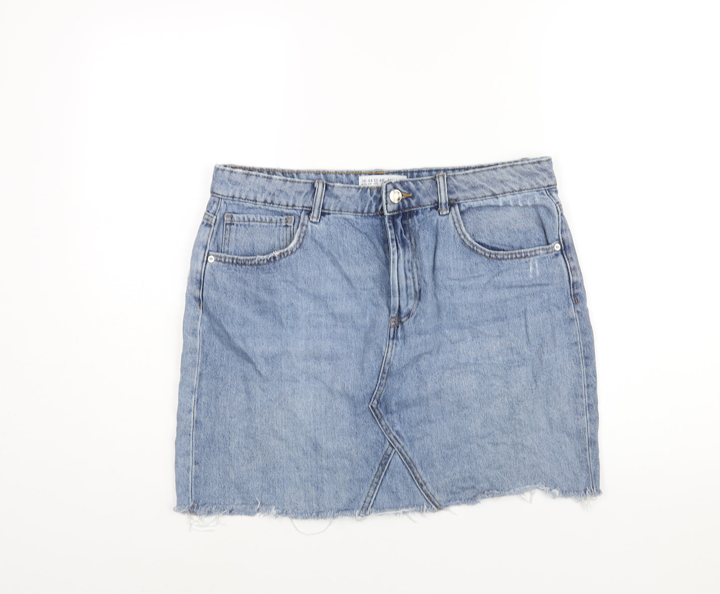 Denim & Co. Womens Blue Cotton Mini Skirt Size 16 Zip