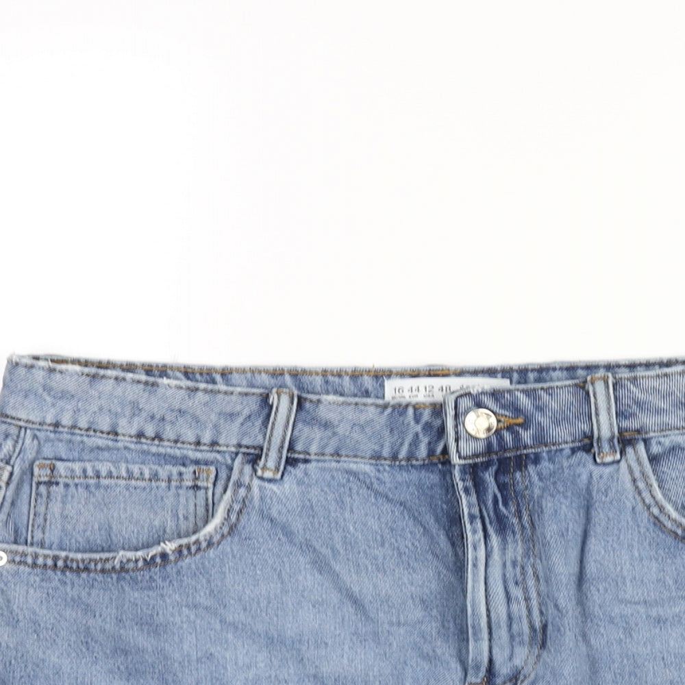 Denim & Co. Womens Blue Cotton Mini Skirt Size 16 Zip