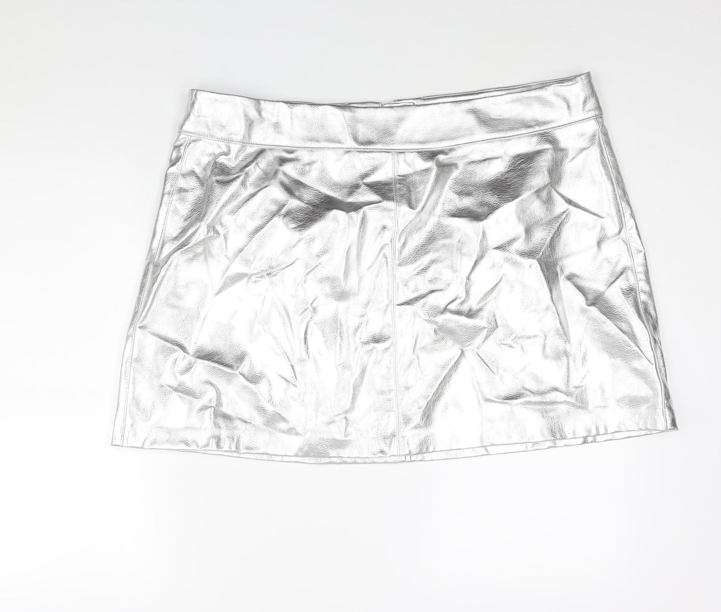 Marks and Spencer Womens Silver Polyester Mini Skirt Size 22 Zip