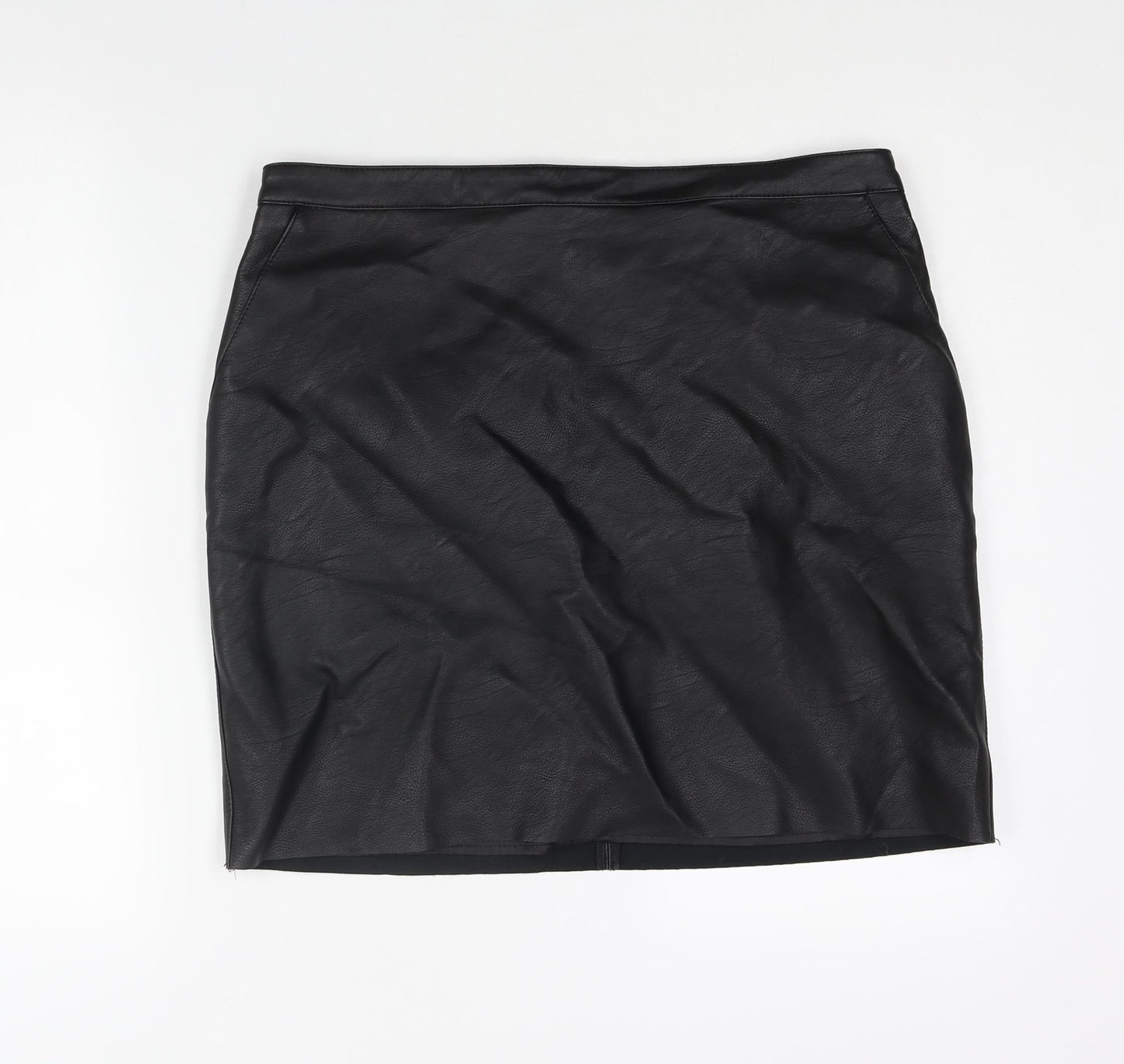 Warehouse Womens Black Polyurethane Mini Skirt Size 16 Zip