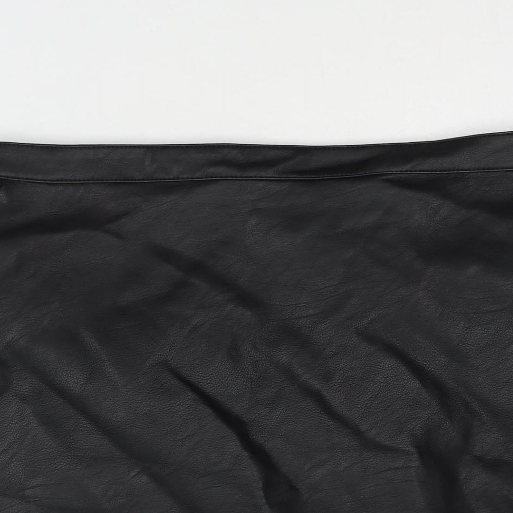 Warehouse Womens Black Polyurethane Mini Skirt Size 16 Zip