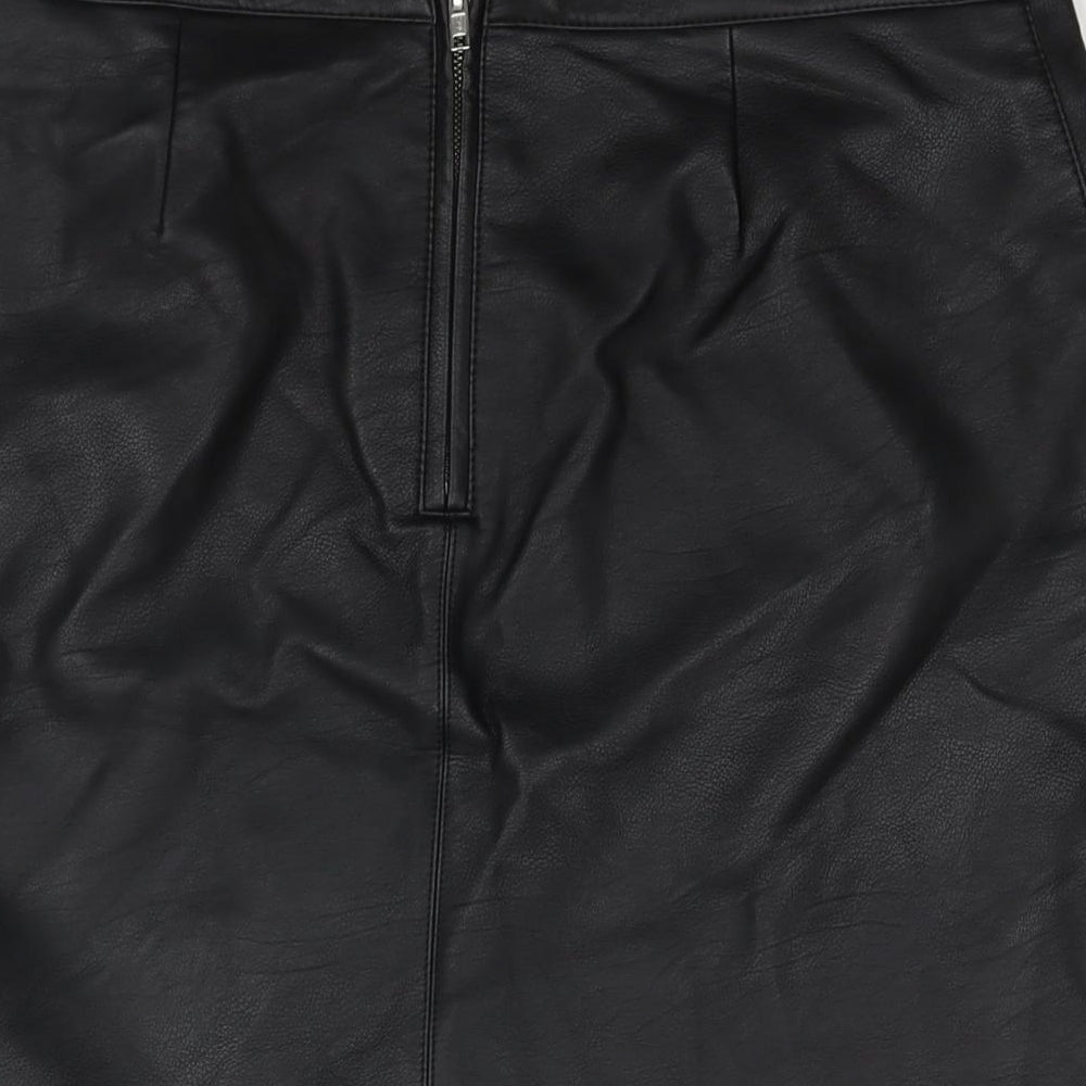 Warehouse Womens Black Polyurethane Mini Skirt Size 16 Zip