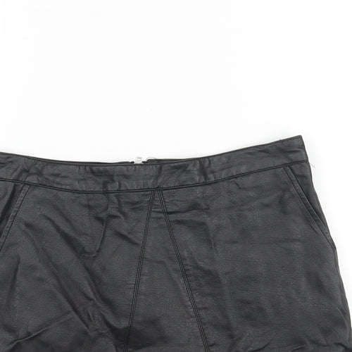 Glassons Womens Black Polyurethane A-Line Skirt Size 10 Zip