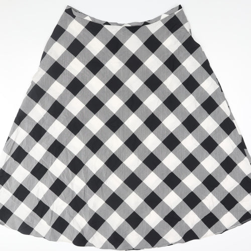 Marks and Spencer Womens Black Check Viscose A-Line Skirt Size 20 Zip