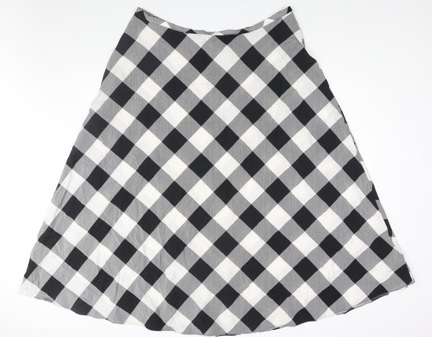 Marks and Spencer Womens Black Check Viscose A-Line Skirt Size 20 Zip