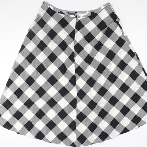 Marks and Spencer Womens Black Check Viscose A-Line Skirt Size 20 Zip