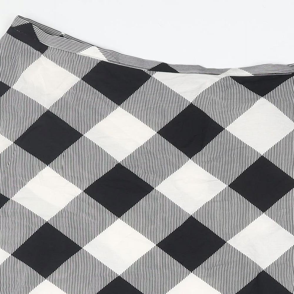 Marks and Spencer Womens Black Check Viscose A-Line Skirt Size 20 Zip