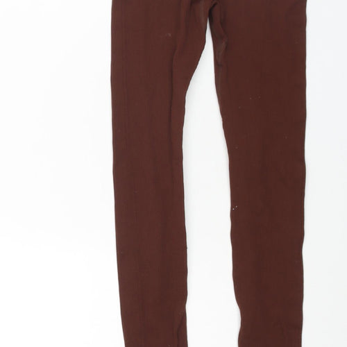 PRETTYLITTLETHING Womens Brown Polyamide Cropped Leggings Size S L25 in - Ribbed