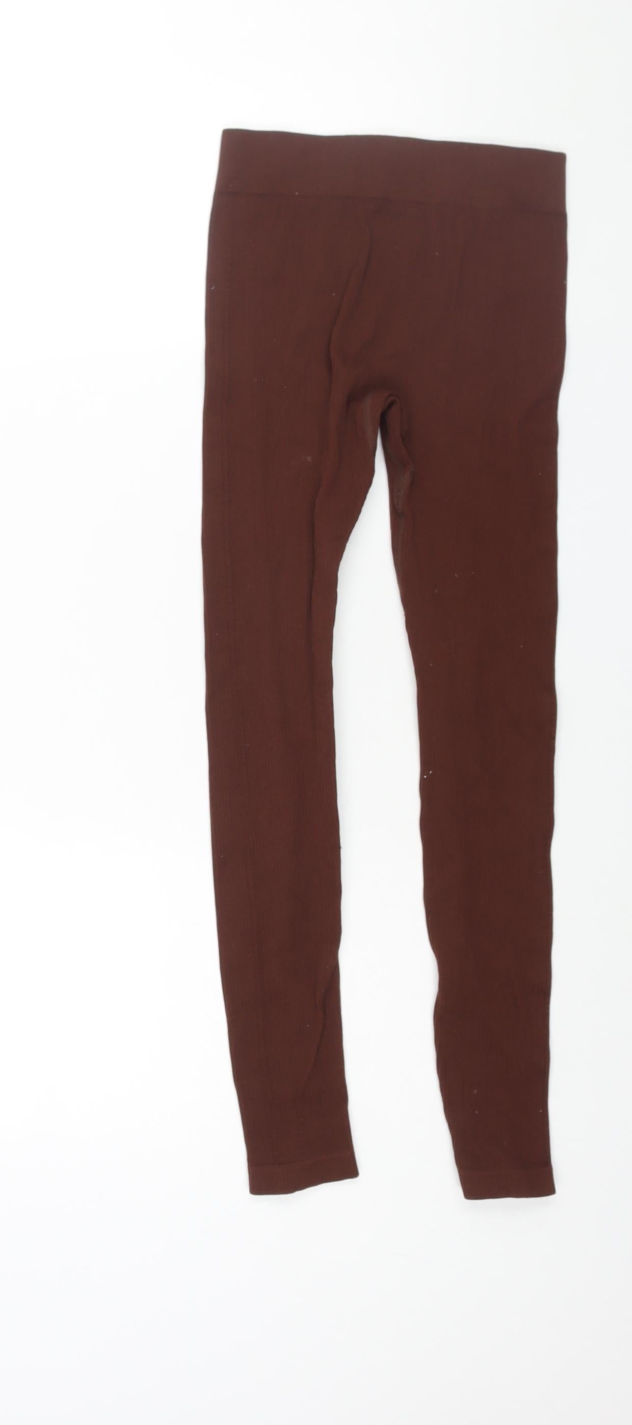 PRETTYLITTLETHING Womens Brown Polyamide Cropped Leggings Size S L25 in - Ribbed