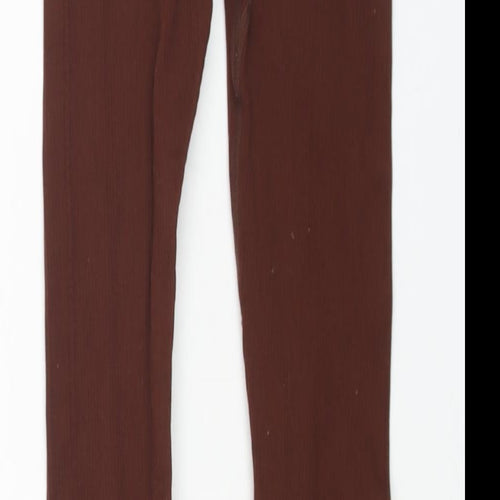 PRETTYLITTLETHING Womens Brown Polyamide Cropped Leggings Size S L25 in - Ribbed