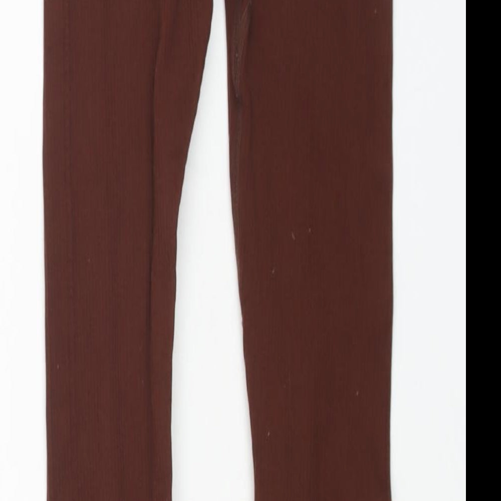 PRETTYLITTLETHING Womens Brown Polyamide Cropped Leggings Size S L25 in - Ribbed