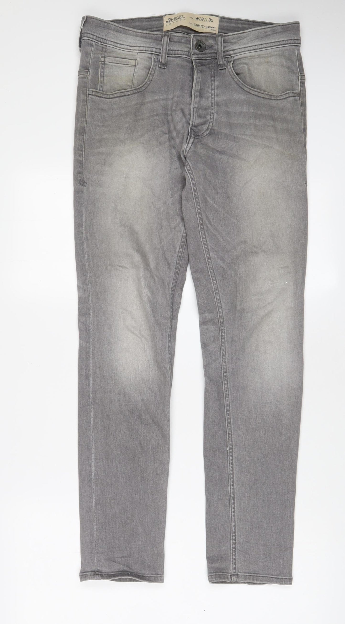 Burton Mens Grey Cotton Skinny Jeans Size 28 in L30 in Regular Zip - Pockets