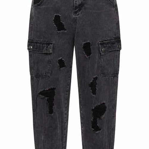 PRETTYLITTLETHING Womens Grey Cotton Tapered Jeans Size 10 L27 in Regular Zip - Purple tint, Cuffed