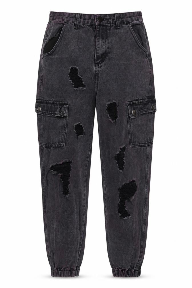 PRETTYLITTLETHING Womens Grey Cotton Tapered Jeans Size 10 L27 in Regular Zip - Purple tint, Cuffed