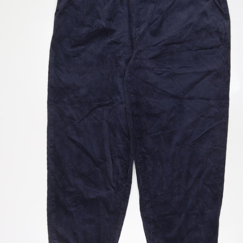 Per Una Womens Blue Cotton Trousers Size 16 L26 in Regular Zip - Pockets