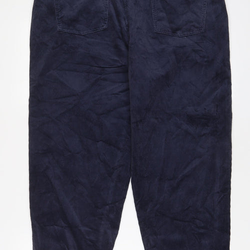 Per Una Womens Blue Cotton Trousers Size 16 L26 in Regular Zip - Pockets