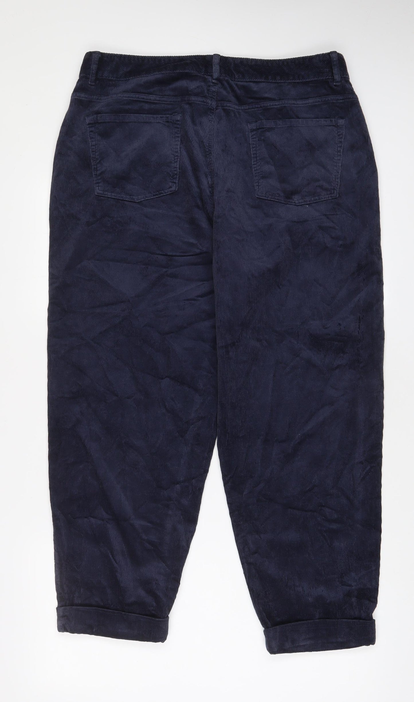 Per Una Womens Blue Cotton Trousers Size 16 L26 in Regular Zip - Pockets