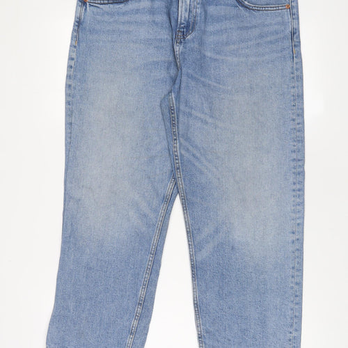 Marks and Spencer Womens Blue Cotton Straight Jeans Size 14 L25 in Regular Zip - Pockets