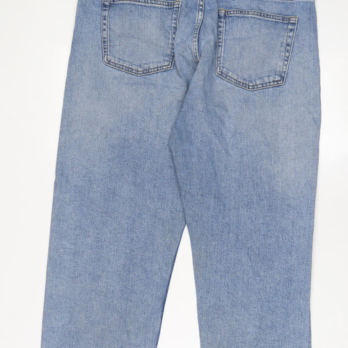 Marks and Spencer Womens Blue Cotton Straight Jeans Size 14 L25 in Regular Zip - Pockets