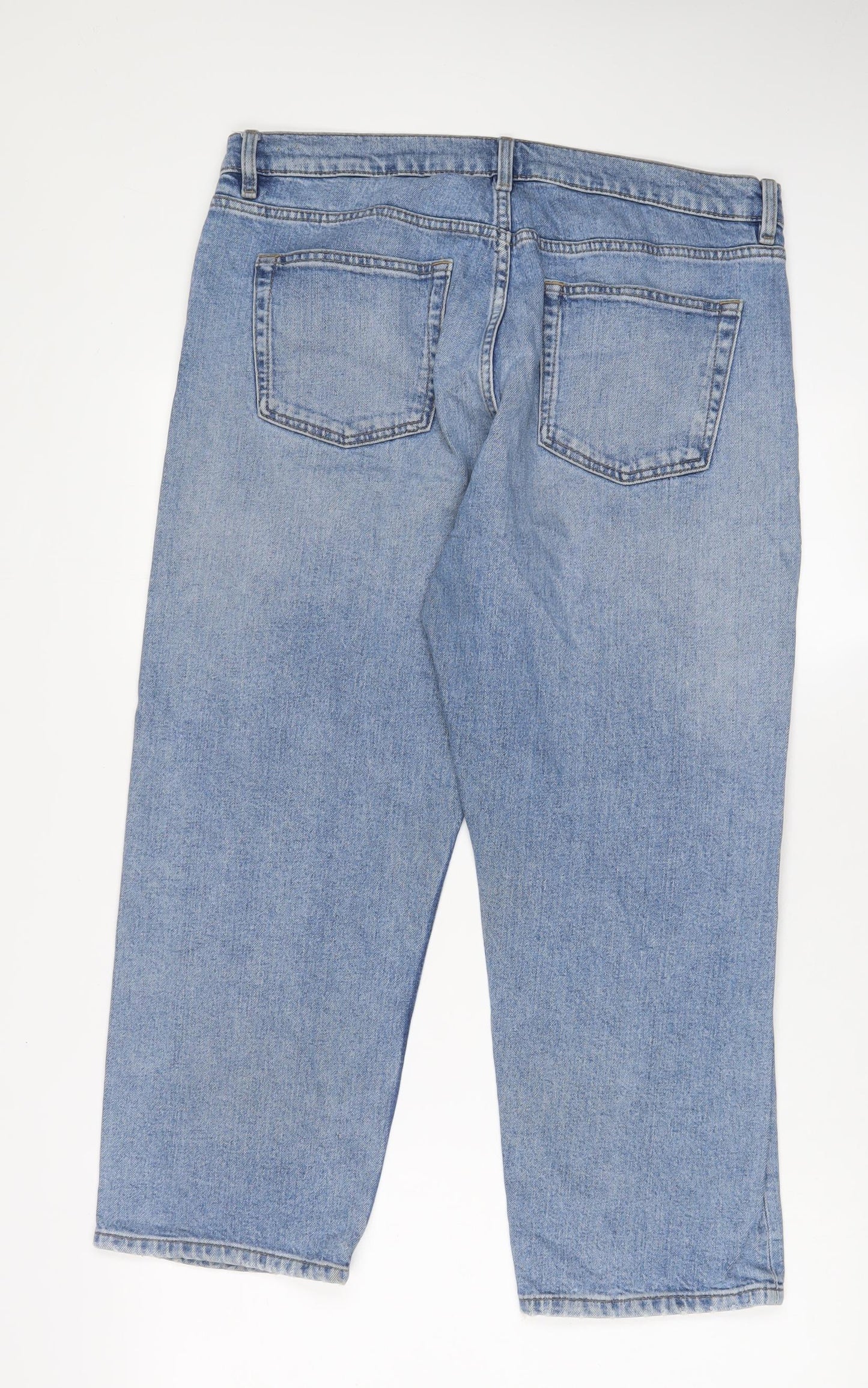 Marks and Spencer Womens Blue Cotton Straight Jeans Size 14 L25 in Regular Zip - Pockets