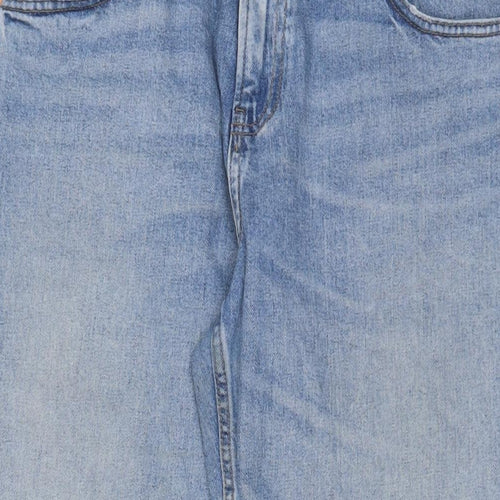 Marks and Spencer Womens Blue Cotton Straight Jeans Size 14 L25 in Regular Zip - Pockets