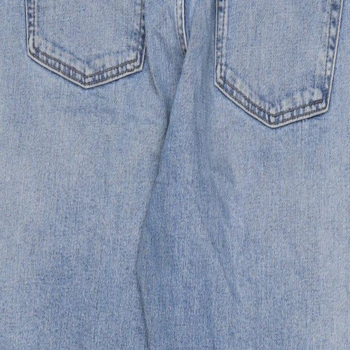 Marks and Spencer Womens Blue Cotton Straight Jeans Size 14 L25 in Regular Zip - Pockets