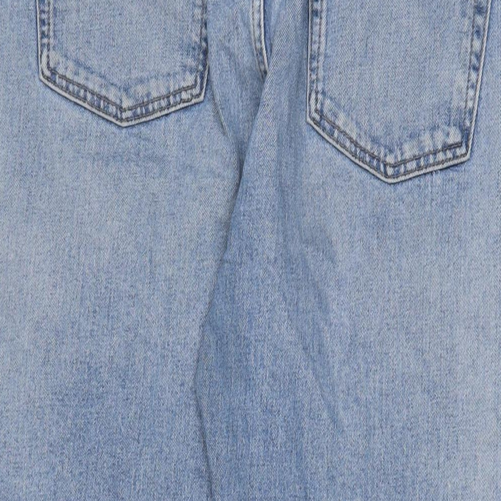 Marks and Spencer Womens Blue Cotton Straight Jeans Size 14 L25 in Regular Zip - Pockets