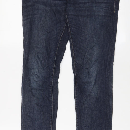 H&M Womens Blue Cotton Straight Jeans Size 12 L32 in Slim Button - Pockets