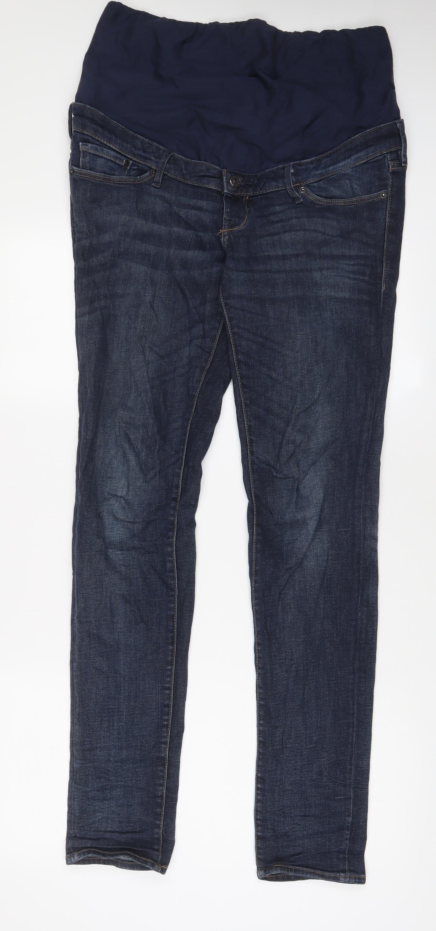 H&M Womens Blue Cotton Straight Jeans Size 12 L32 in Slim Button - Pockets