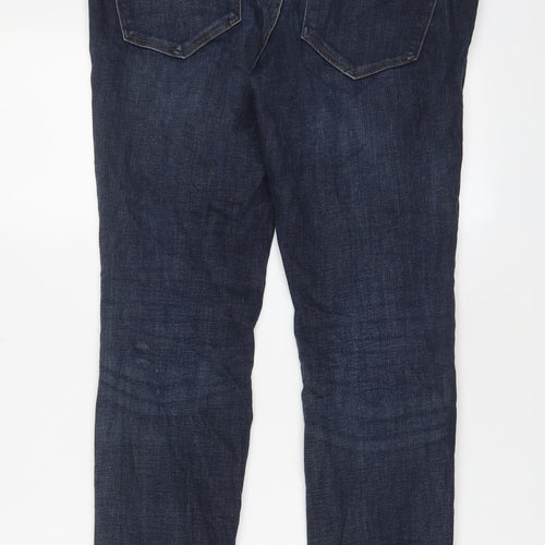 H&M Womens Blue Cotton Straight Jeans Size 12 L32 in Slim Button - Pockets