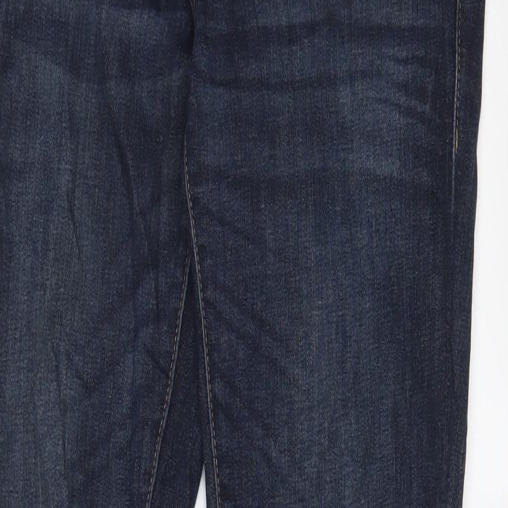 H&M Womens Blue Cotton Straight Jeans Size 12 L32 in Slim Button - Pockets