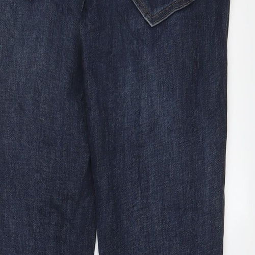 H&M Womens Blue Cotton Straight Jeans Size 12 L32 in Slim Button - Pockets