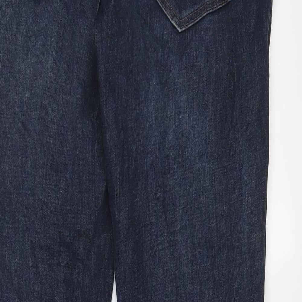 H&M Womens Blue Cotton Straight Jeans Size 12 L32 in Slim Button - Pockets