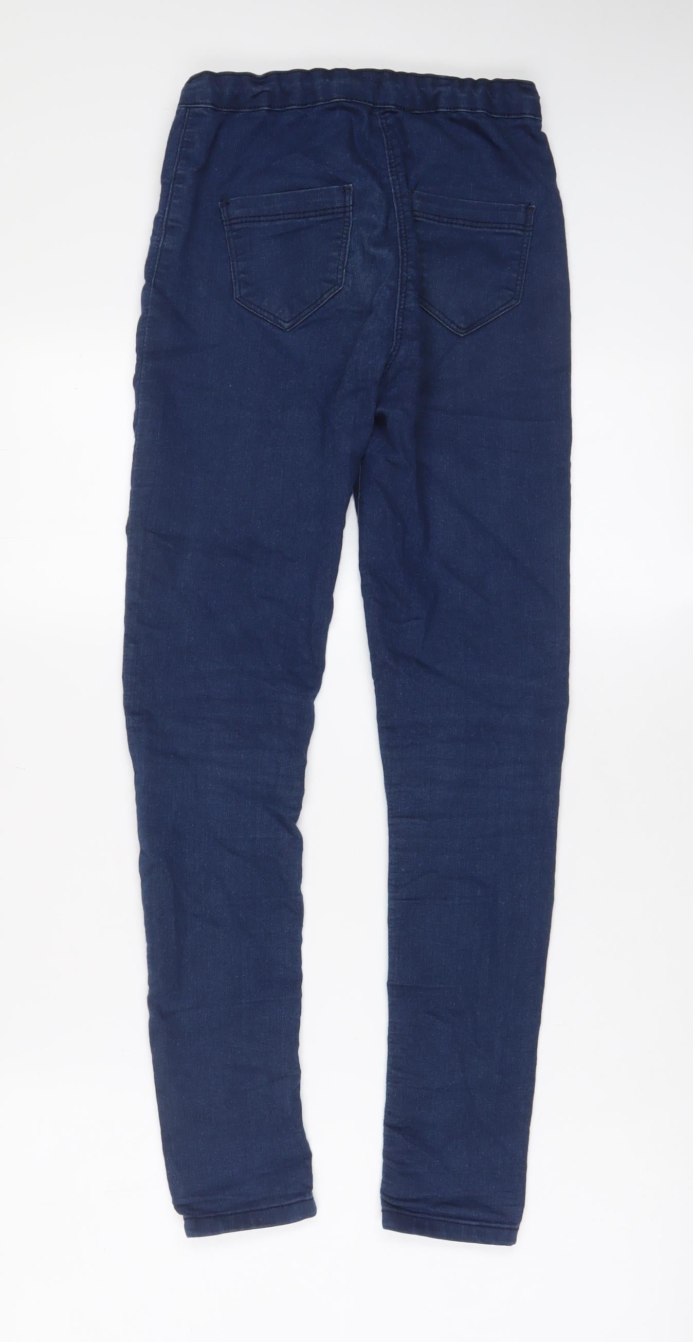 Matalan Girls Blue Cotton Skinny Jeans Size 12 Years Regular Zip - Adjustable waist, Pockets