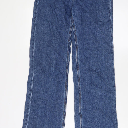 Stradivarius Womens Blue Cotton Straight Jeans Size 6 L33 in Regular Zip - Pockets
