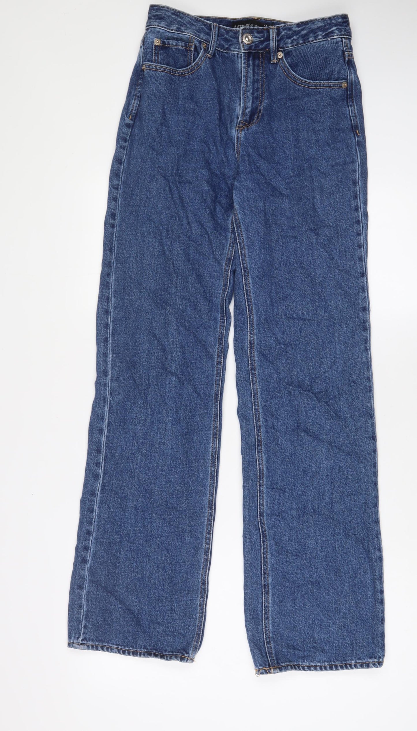 Stradivarius Womens Blue Cotton Straight Jeans Size 6 L33 in Regular Zip - Pockets