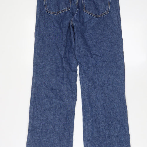 Stradivarius Womens Blue Cotton Straight Jeans Size 6 L33 in Regular Zip - Pockets