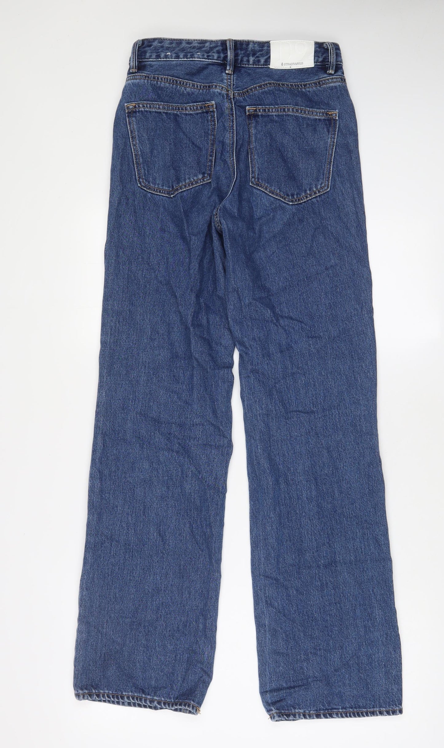Stradivarius Womens Blue Cotton Straight Jeans Size 6 L33 in Regular Zip - Pockets
