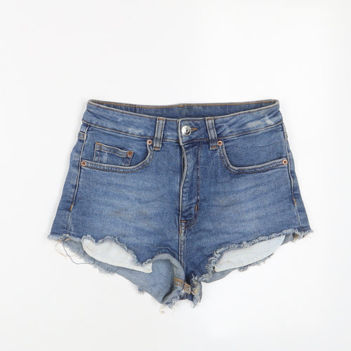 H&M Womens Blue Cotton Basic Shorts Size 8 Regular Zip