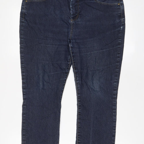 Wallis Womens Blue Cotton Capri Jeans Size 16 L23 in Regular Zip - Pockets