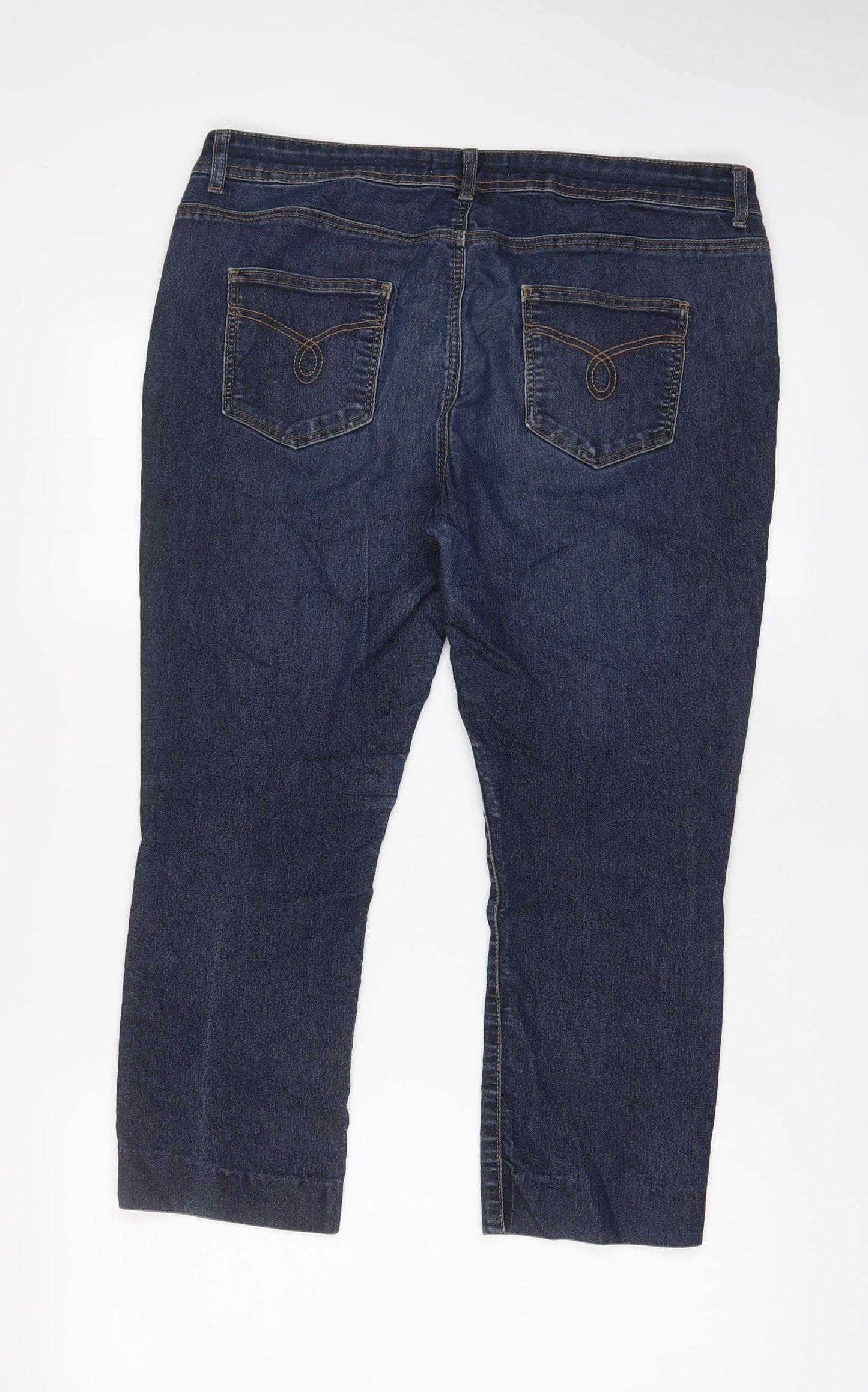 Wallis Womens Blue Cotton Capri Jeans Size 16 L23 in Regular Zip - Pockets