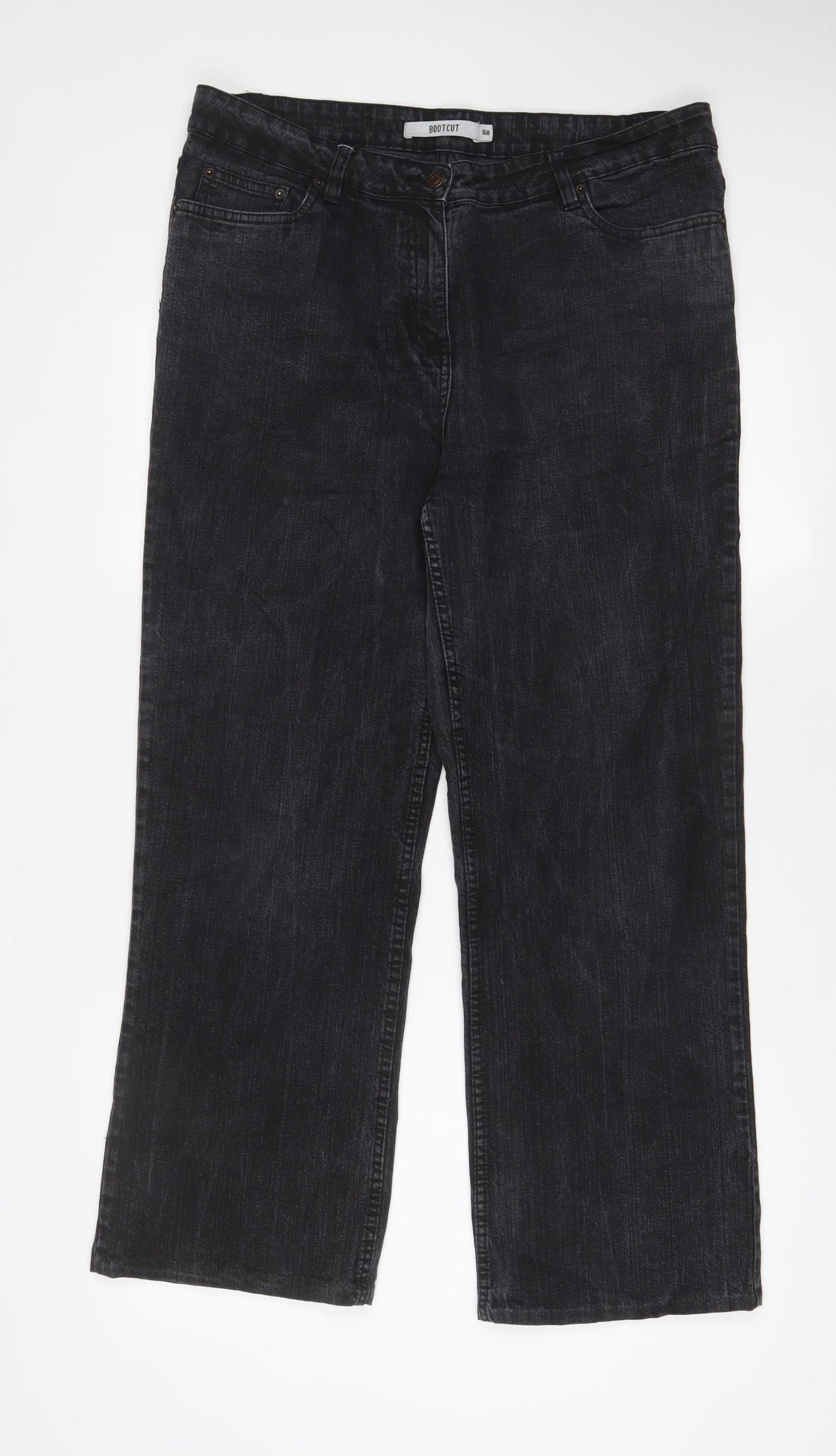 TU Womens Black Cotton Bootcut Jeans Size 16 L28 in Regular Zip - Pockets