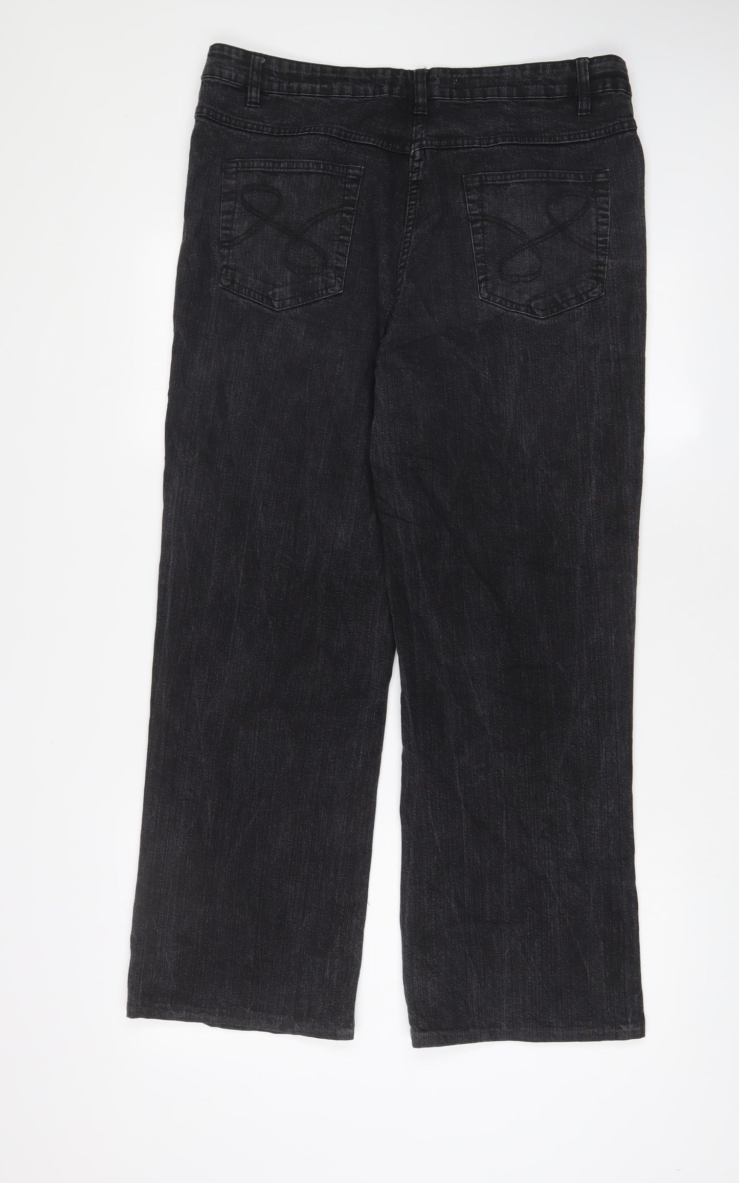 TU Womens Black Cotton Bootcut Jeans Size 16 L28 in Regular Zip - Pockets