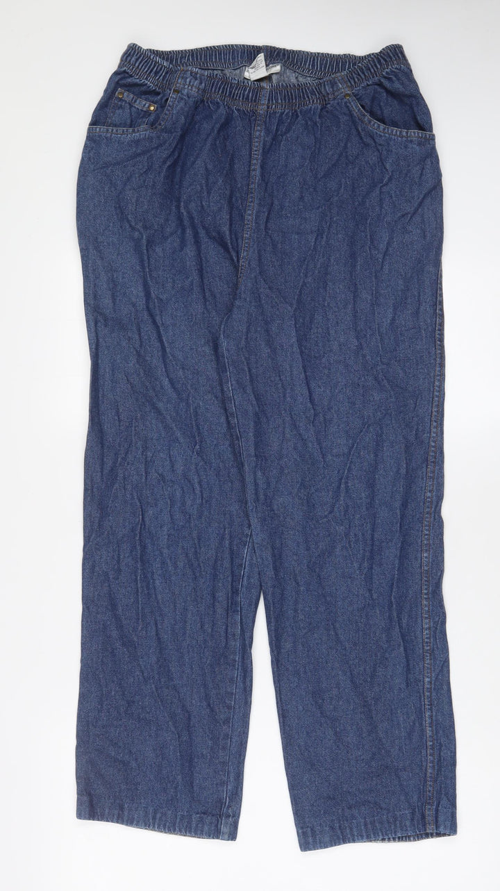 Rebecca Malone Womens Blue Cotton Straight Jeans Size M L28 in Regular - Elasticated waist