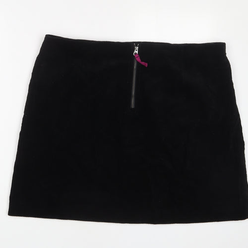 Joules Womens Black Cotton A-Line Skirt Size 18 Zip