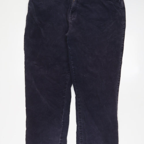 Marks and Spencer Womens Blue Cotton Trousers Size 16 L28 in Regular Zip - Pockets