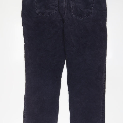 Marks and Spencer Womens Blue Cotton Trousers Size 16 L28 in Regular Zip - Pockets