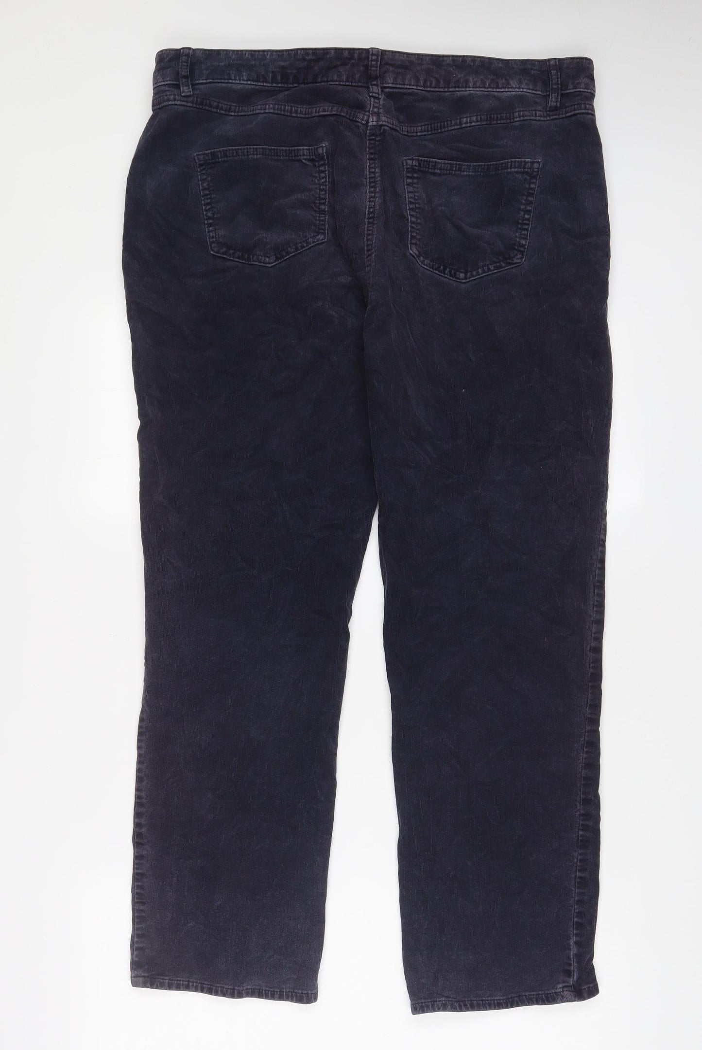 Marks and Spencer Womens Blue Cotton Trousers Size 16 L28 in Regular Zip - Pockets